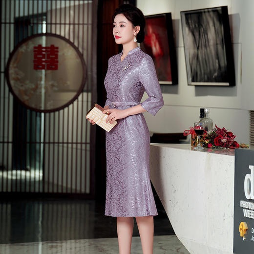 WD-WZ385高端大气喜婆婆旗袍大码鱼尾裙气质礼服高贵结婚订婚秋装 商品图2