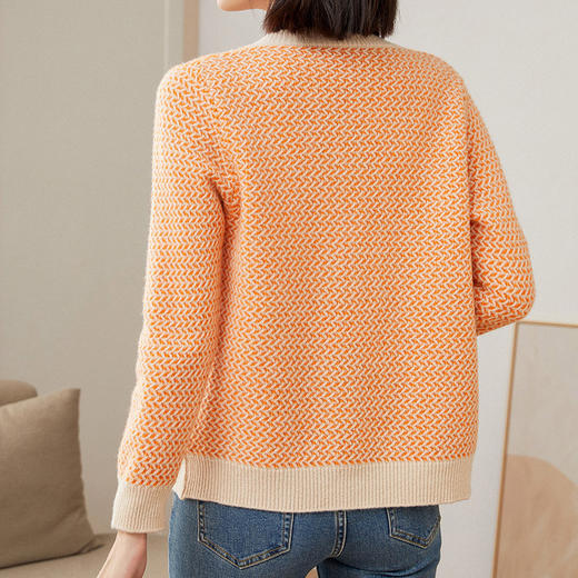 QHJY-JYMY22017秋冬新款女式羊毛衫拼色嵌花针织开衫毛衣外套女韩版圆领上衣 商品图1