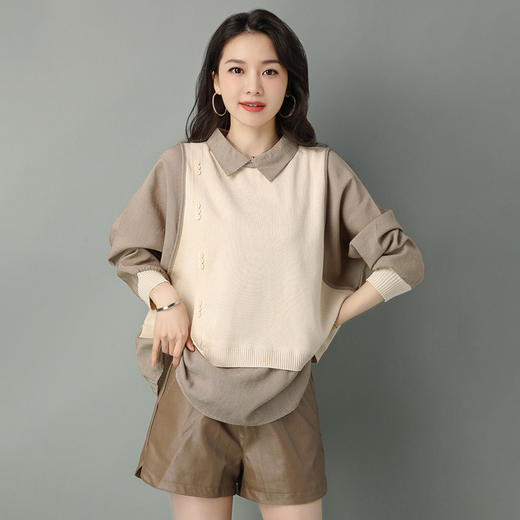 2022年新款大码假两件上衣长袖针织衫春装女士毛衣时尚打底衫洋气CC-101-35977 商品图2