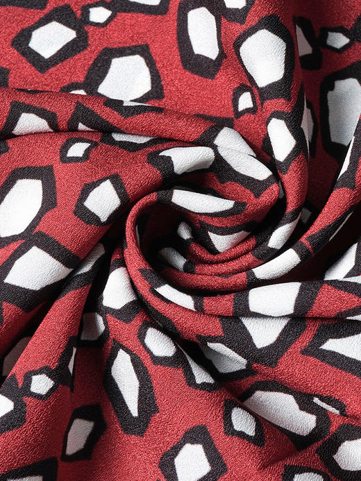 剩S/M/L/XL 米思阳春季新款优雅几何印花系带连衣裙薄款泡泡袖中长裙2917 商品图3