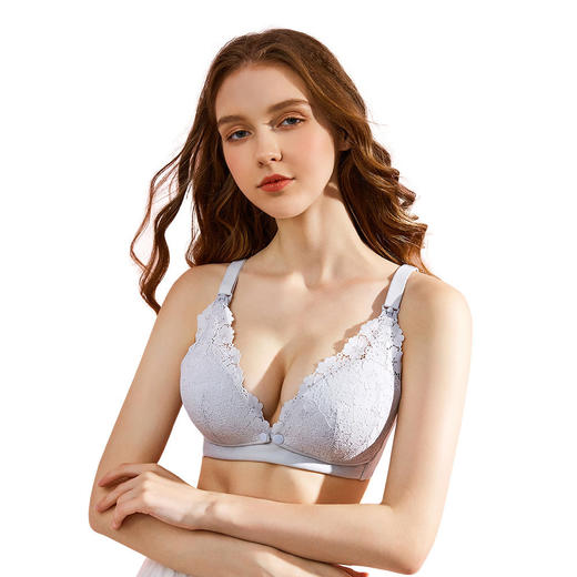 内康妈咪蕾丝哺乳文胸无痕纯棉薄无钢圈喂奶孕妇内衣肤色/紫色 商品图1