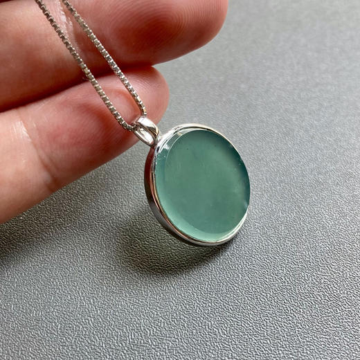 高冰种蓝水翡翠平安无事牌圆牌18k白金镶嵌 商品图8