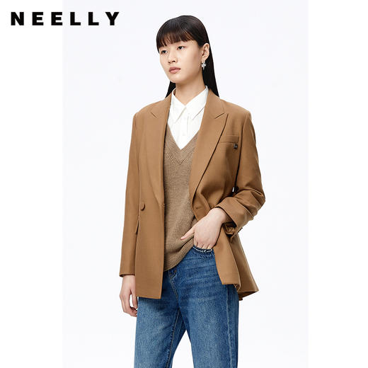 NEELLY纳俪商场同款秋季西装外套女收腰系带高级感上衣简约通勤N22092C01159 商品图0
