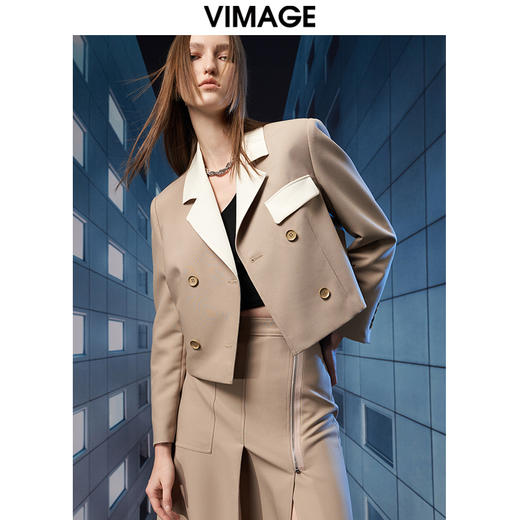 VIMAGE纬漫纪秋季新款经典翻领显瘦短外套V1803413 商品图3