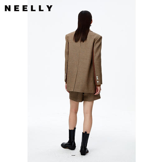 NEELLY纳俪商场同款复古格纹西装外套女撞色袖设计感毛呢上衣时尚N22092W01155 商品图1