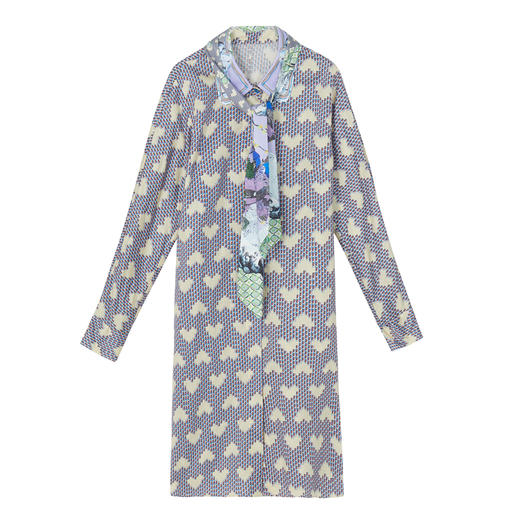 谜底纯棉衬衫连衣裙2022秋款领带设计爱心印花H型中长裙223ML1112 商品图4