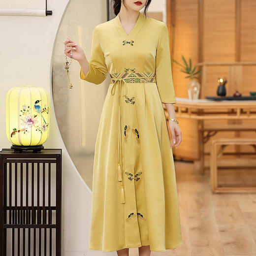 复古中国风，新款气质优雅绣花禅服中长款修身连衣裙KDS-2265 商品图1