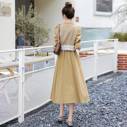 法式新款，马甲长袖连衣裙修身显瘦时尚气质拼接蕾丝两件套裙HR-XMYR2262 商品图5