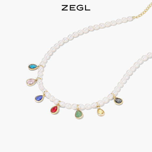 ZEGL淡水珍珠七彩项链女夏轻奢小众彩色巴洛克复古小米珠锁骨颈链 商品图5