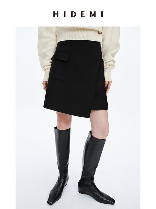 HIDEMI极简⼝袋休闲感不对称显瘦半身裙短裙 商品图2