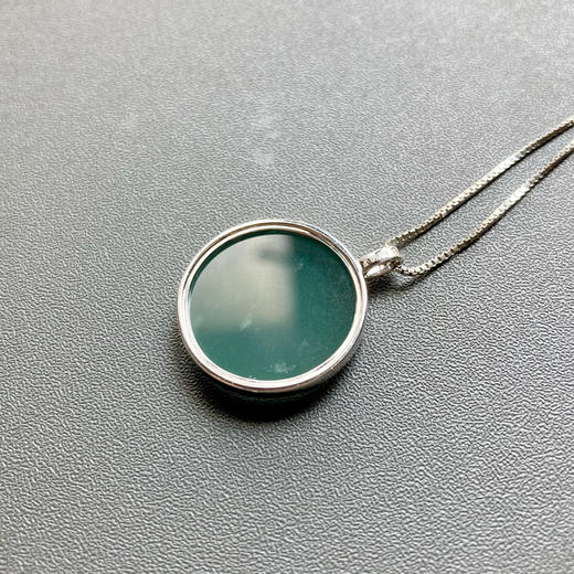 高冰种蓝水翡翠平安无事牌圆牌18k白金镶嵌 商品图6