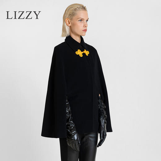 LIZZY 秋冬羊毛小翻领中国结盘扣斗篷披肩外套2639 商品图2