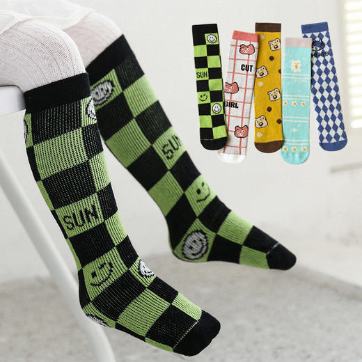 【3双装 缤纷花色 萌趣搭配】2022秋冬新款宝宝过膝长筒无骨袜婴幼儿童潮袜双针两路三色男女袜 商品图2