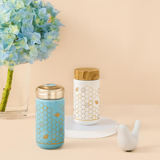 乾唐轩丰收单层大容量高颜值便携带盖陶瓷水杯活瓷杯 商品图1