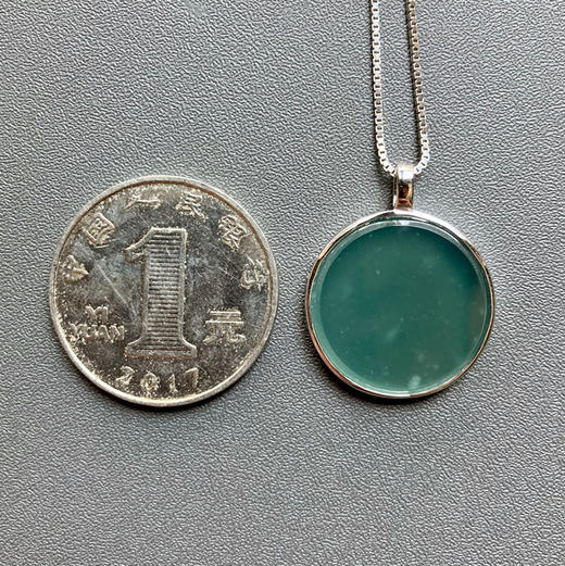 高冰种蓝水翡翠平安无事牌圆牌18k白金镶嵌 商品图5