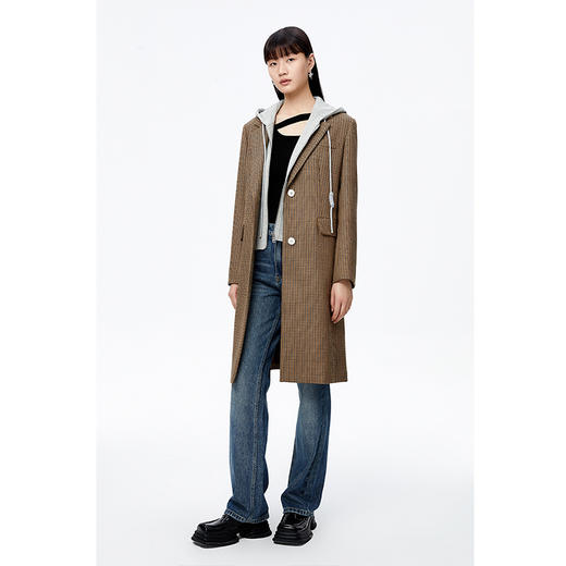 NEELLY纳俪商场同款复古格纹英伦风外套女中长款单排扣毛呢上衣潮N22092C01156 商品图4