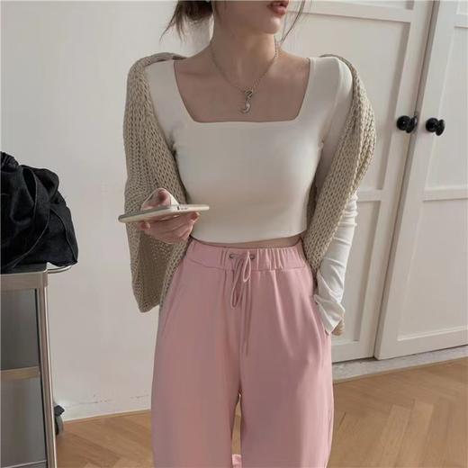 （清仓现货）【社群供A】早秋辣妹方领短款上衣女气壮修身内搭打底长袖T恤涤纶 商品图3