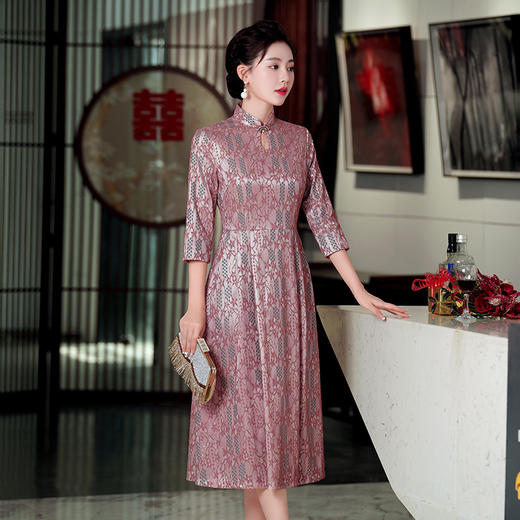 WD-WZ400秋天旗袍改良蕾丝连衣裙订婚婚宴礼服喜婆婆婚宴装 商品图0