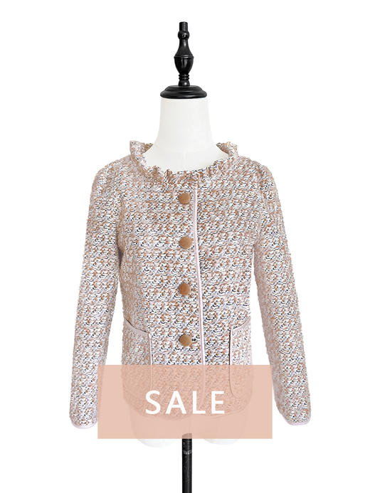 TYNVIE 小风琴领软呢短外套-粉米色 商品图0