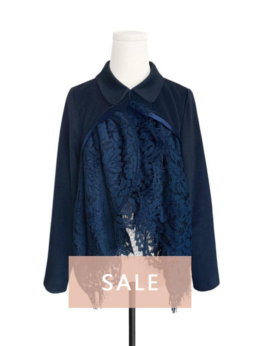 TYNVIE 蕾丝拼接羊毛短外套 - 藏青 商品图0