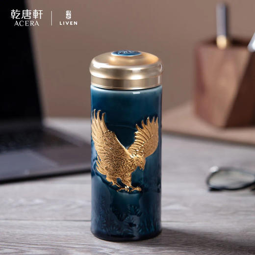 乾唐轩活瓷杯鸿图大展双层随身杯（宝石蓝描金330ML） 商品图2
