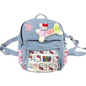 MATE-辣味少女Kitty牛仔拼色双肩包