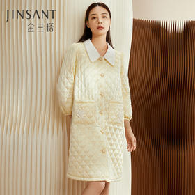 金三塔女士真丝夹棉撞色睡袍 秋冬轻盈保暖宽松加厚家居服 YSFCD101