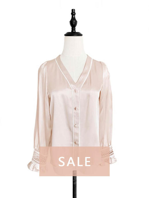 TYNVIE 蕾丝袖口勾边长袖衬衫 - 肉粉色 商品图0