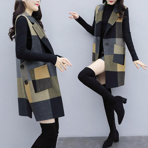 TZW-新款女装韩版中长款马夹时尚修身显瘦气质外套毛呢马甲女 商品图5
