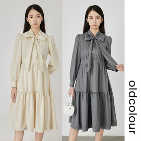 oldcolour法式复古连衣裙2022秋季新款设计感小众收腰气质蛋糕裙