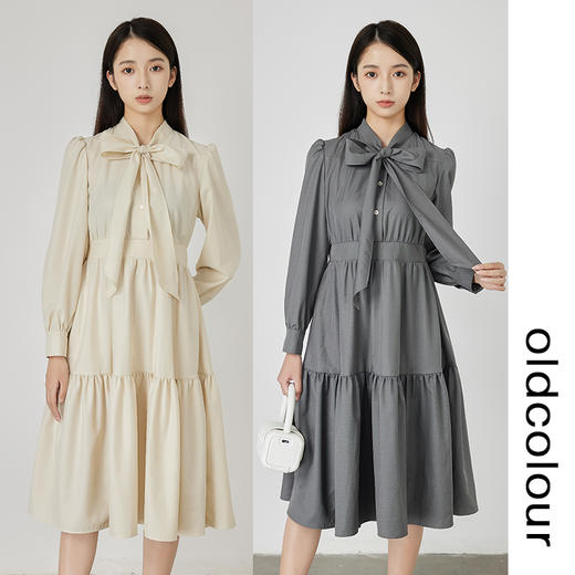 oldcolour法式复古连衣裙2022秋季新款设计感小众收腰气质蛋糕裙 商品图0