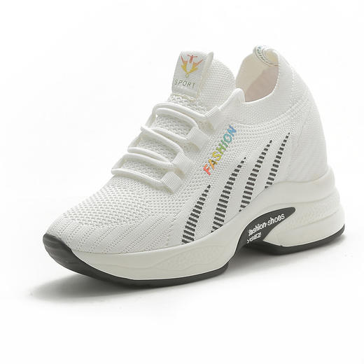 内增高老爹鞋女飞织透气秋季坡跟系带休闲鞋厚底运动鞋旅游鞋板鞋 ZY001 商品图4