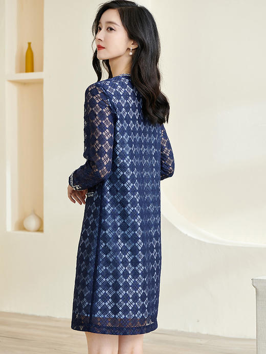 剩S 米思阳2026春季新款时尚优雅洋气织带蕾丝连衣裙长袖直筒裙子3208 商品图2