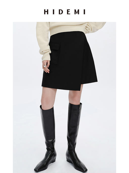 HIDEMI极简⼝袋休闲感不对称显瘦半身裙短裙 商品图3