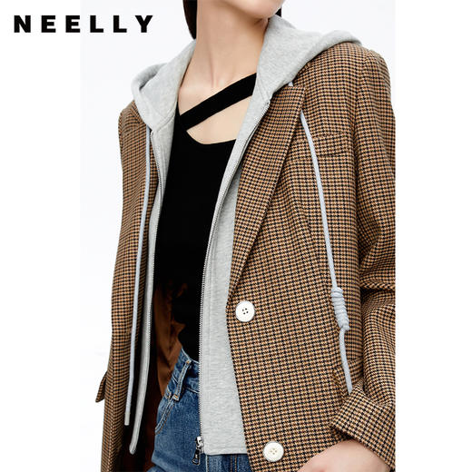 NEELLY纳俪商场同款复古格纹英伦风外套女中长款单排扣毛呢上衣潮N22092C01156 商品图3