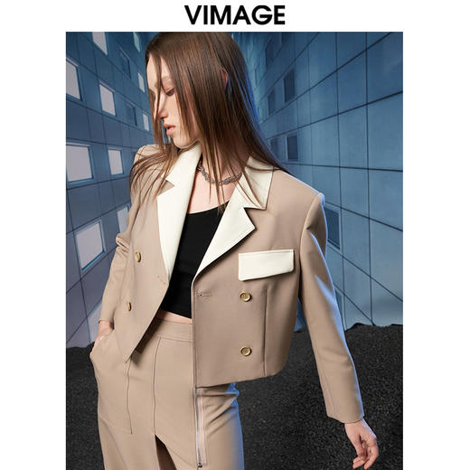 VIMAGE纬漫纪秋季新款经典翻领显瘦短外套V1803413 商品图2