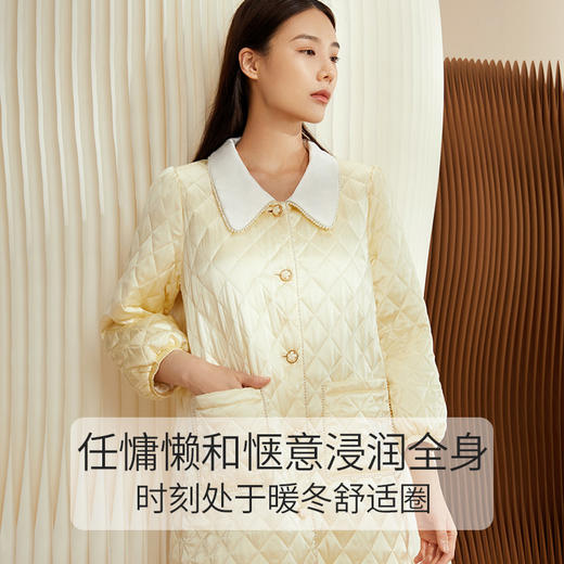 金三塔女士真丝夹棉撞色睡袍 秋冬轻盈保暖宽松加厚家居服 YSFCD101 商品图2