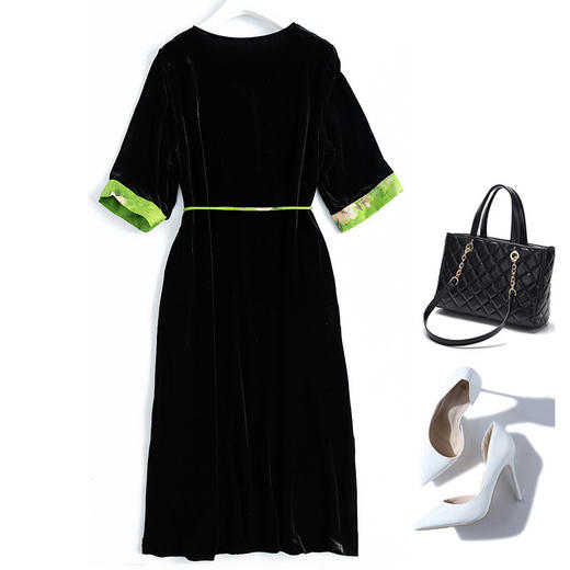 KDS-8916真丝绒连衣裙新款香云纱桑蚕丝高贵真丝绒宽松中长裙遮肚子 商品图1