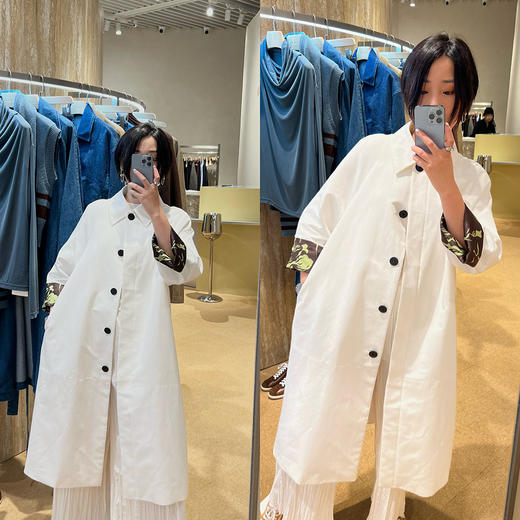 HIDEMI 白色极简设计感印花翻袖廓形风衣 商品图1