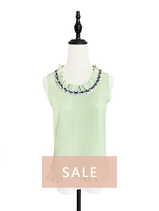 TYNVIE 领圈编织装饰无袖上衣 - 薄荷绿 商品图0