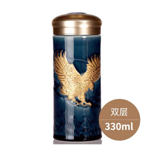 乾唐轩活瓷杯鸿图大展双层随身杯（宝石蓝描金330ML） 商品图1