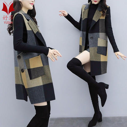 TZW-新款女装韩版中长款马夹时尚修身显瘦气质外套毛呢马甲女 商品图0