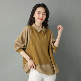 2022年新款大码假两件上衣长袖针织衫春装女士毛衣时尚打底衫洋气CC-101-35977