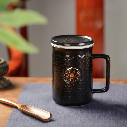 乾唐轩活瓷生命之花三件杯无光黑460ML 商品图1