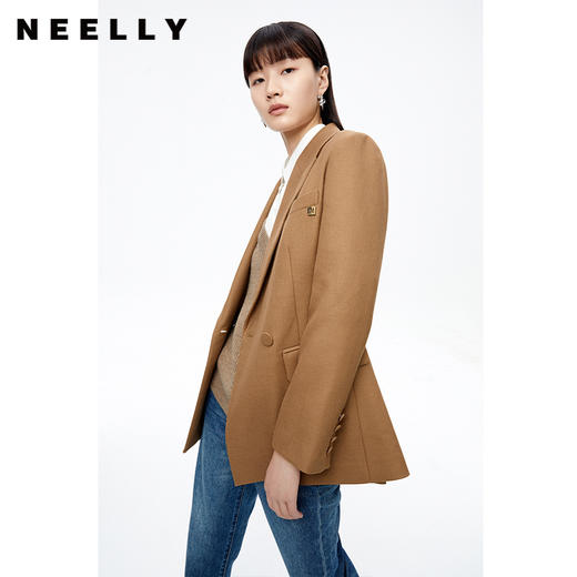 NEELLY纳俪商场同款秋季西装外套女收腰系带高级感上衣简约通勤N22092C01159 商品图3