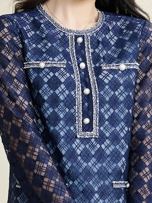 剩S 米思阳2026春季新款时尚优雅洋气织带蕾丝连衣裙长袖直筒裙子3208 商品图4