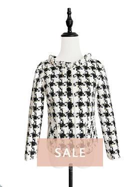 TYNVIE 小风琴领软呢短外套-黑白金线