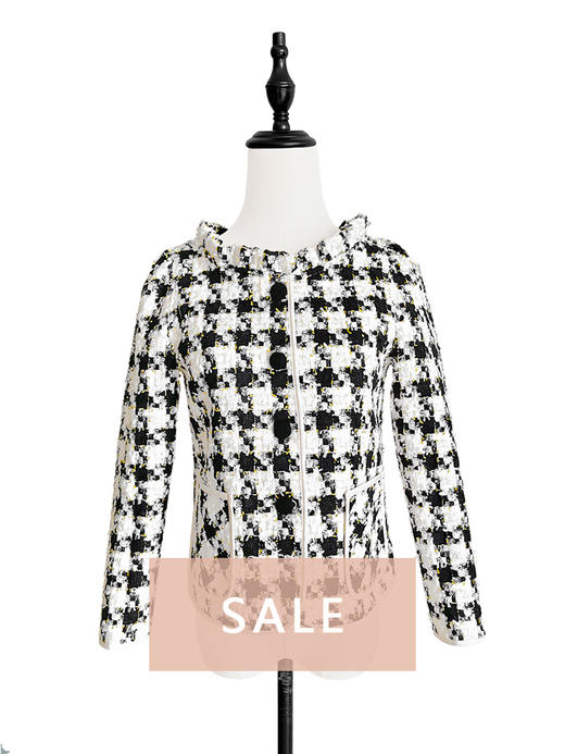 TYNVIE 小风琴领软呢短外套-黑白金线 商品图0