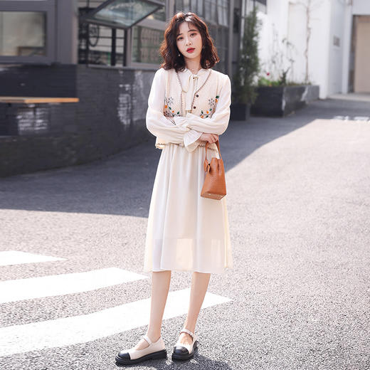 早秋季女装2022新款高级感冷淡风小个子气质纯色连衣裙小香风套装HR-WA22139 商品图1
