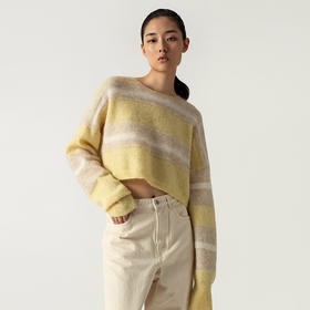 322工房幼马海毛截短套头针织衫2022年秋冬新款长袖圆领拼色毛衣